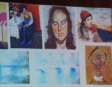 An image shows the paintings stolen from the Netherlands' Kunsthal museum in 2012 — including Picasso's Tête d'Arlequin at bottom right. Two Dutch citizens claim to have found the missing Picasso work, Romanian prosecutors said on Sunday. (Daniel Mihailescu/AFP/Getty Images)