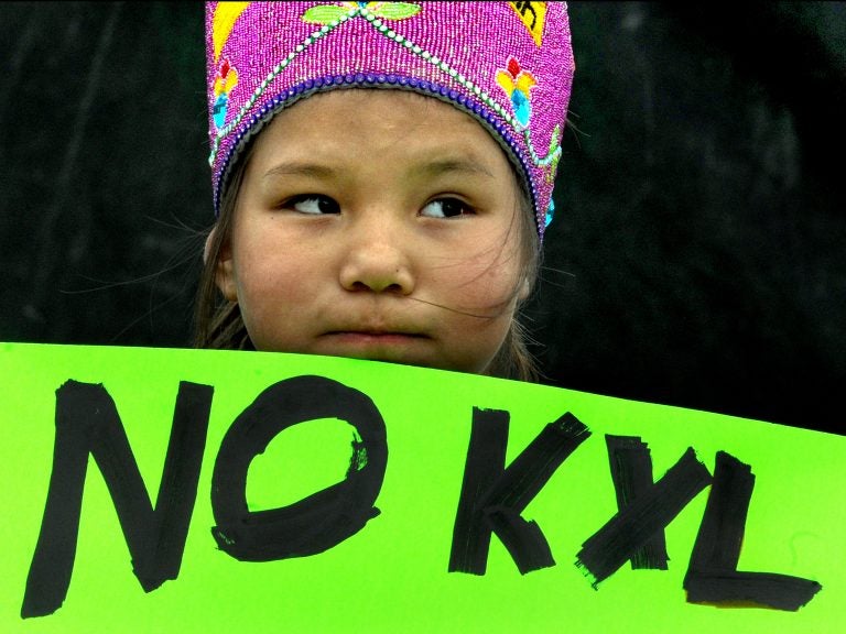 Shawnee Rae, age 8, among a group of Native American activists from the Sisseton-Wahpeton tribe protesting the Keystone XL Pipeline in Watertown, S.D. in 2015.
