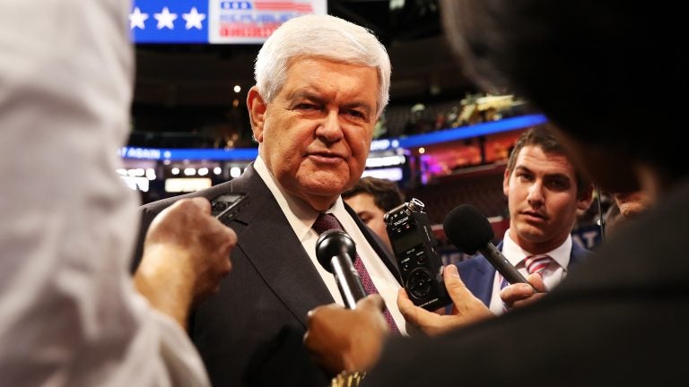 Former Speaker of the House Newt Gingrich speaks with reporters at the Republican National Convention on July 21, 2016, in Cleveland. (John Moore/Getty Images)