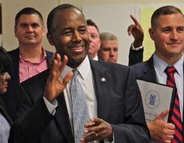 Housing and Urban Development Secretary Ben Carson visits the newly opened Vaux Big Picture High School in North Philadelphia, praising ''public-private partnerships.'' (Emma Lee/WHYY)