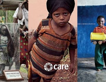 Triptych of charity advertisements from (from left) Save the Children, CARE, and Dubai Cares. (Save the Children/CARE/Dubai Cares)