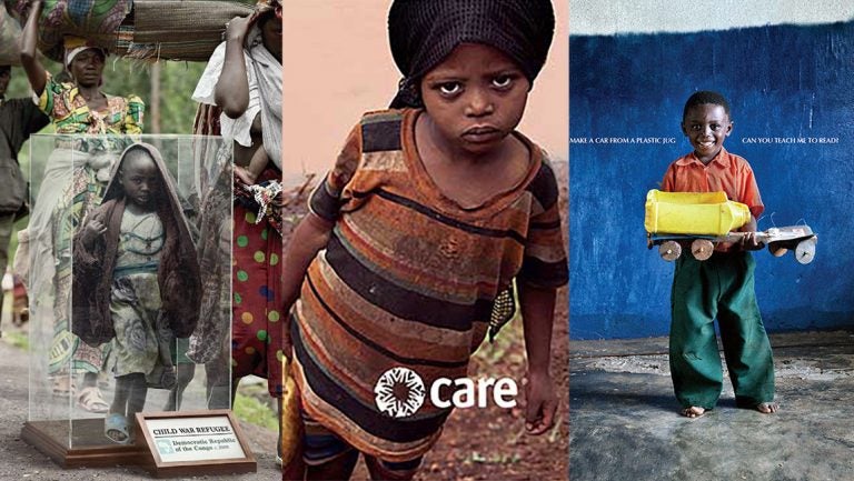 Triptych of charity advertisements from (from left) Save the Children, CARE, and Dubai Cares. (Save the Children/CARE/Dubai Cares)