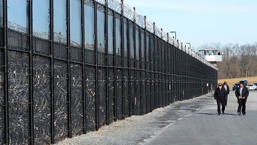 Corrections officers arrive for a shift at the State Correctional Institution at Camp Hill, Pennsylvania. (Marc Levy/AP Photo)