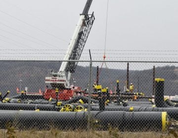 Construction takes place in December 2017 at the site of Shell's ethane cracker plant in Beaver County. (Amy Sisk/StateImpact Pennsylvania)