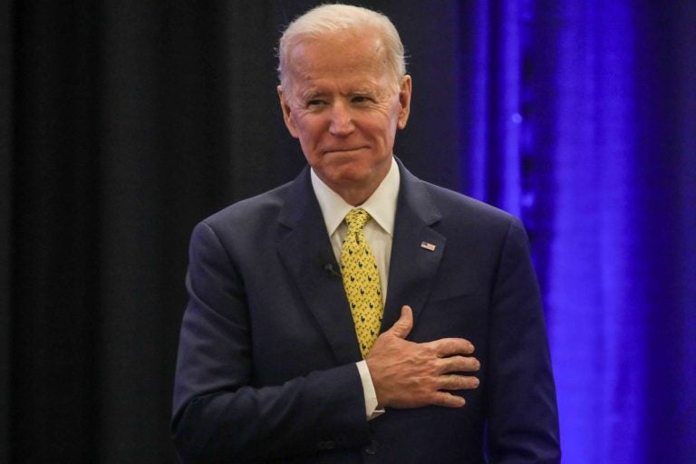 Former Vice President Joe Biden addresses members of the University of Delaware Board of Trustees after an announcement was made that UD's school of public policy will be renamed in his honor Tuesday, Dec. 11, 2018. (Saquan Stimpson/for WHYY)