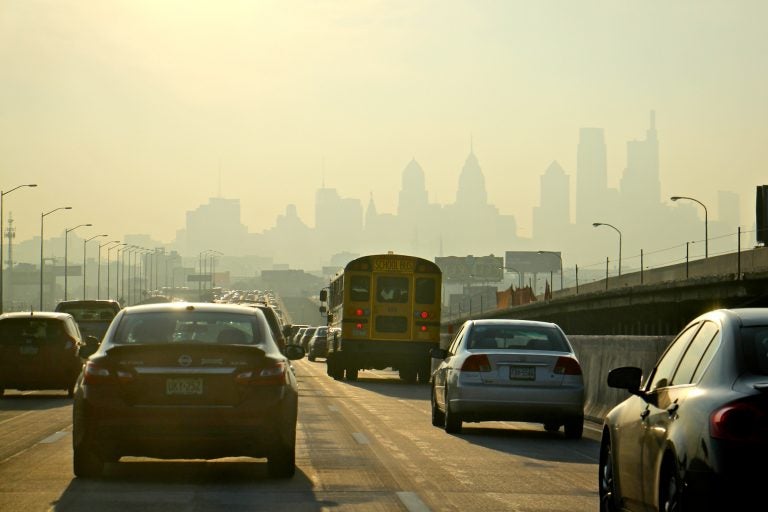 Traffic on I-95 heads south toward Center City.