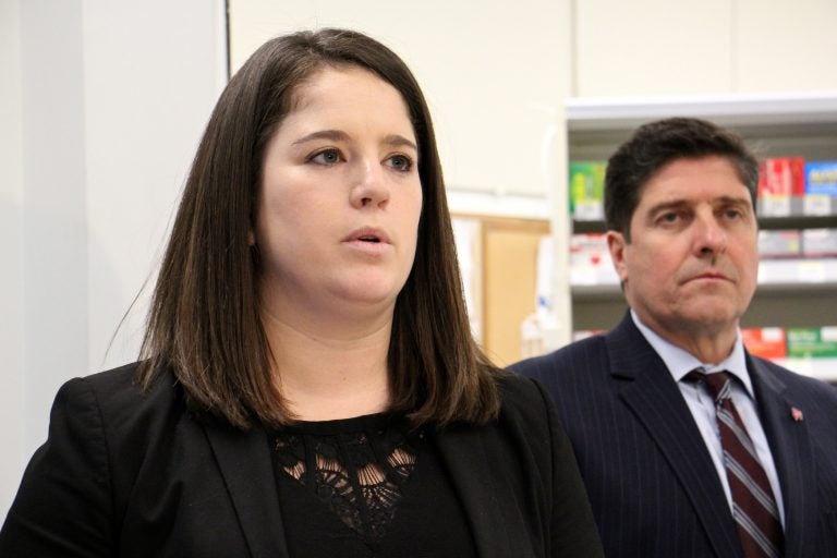 Pennsylvania Insurance Commissioner Jessica Altman talks about steps taken to ensure access to opioid addiction treatment during a visit to a Walgreens pharmacy in Kensington.