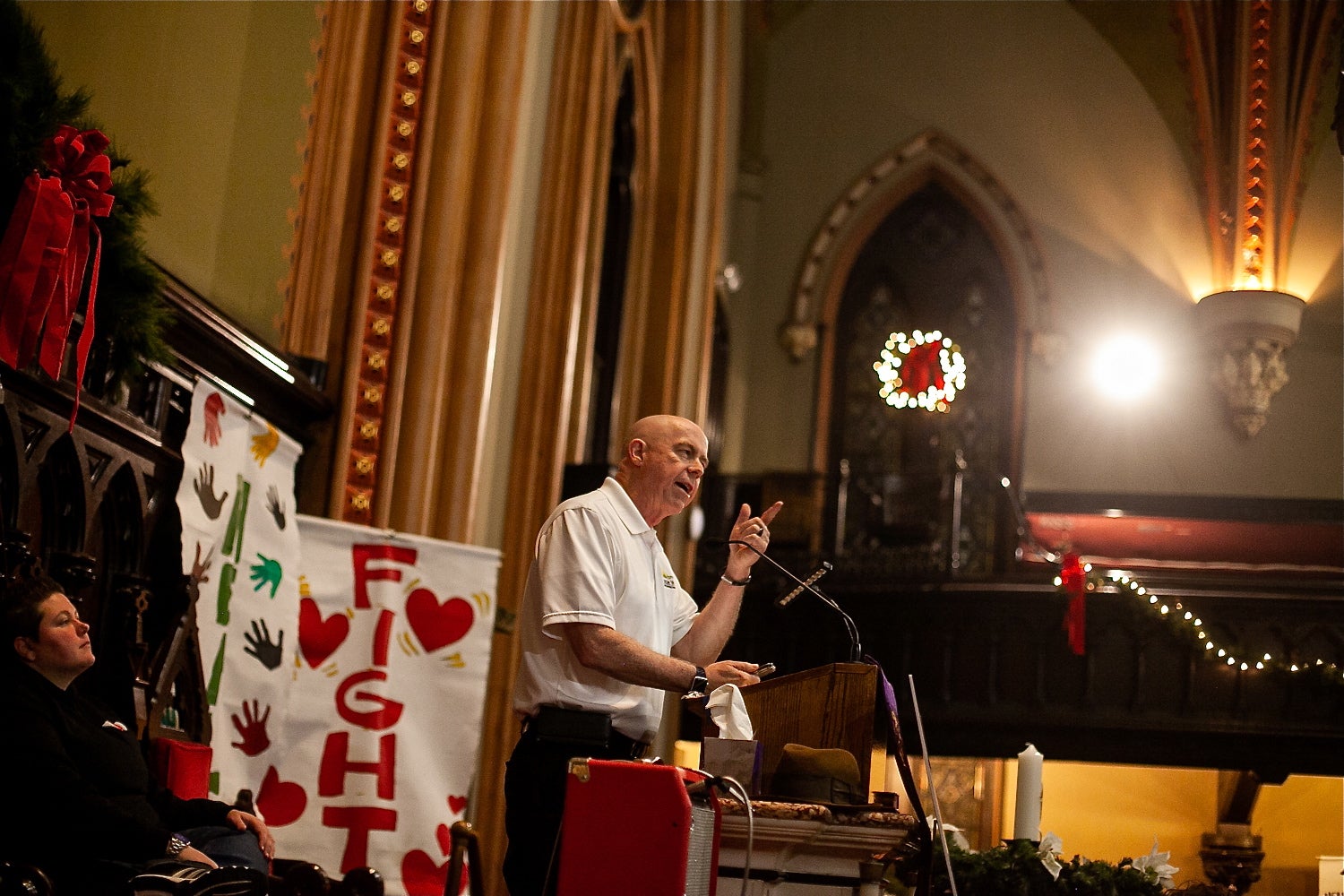 Bob McCann of the organization Sunday Breakfast Rescue Mission speaks at Homeless Memorial Day service Thursday evening at Arch Street United Methodist Church.