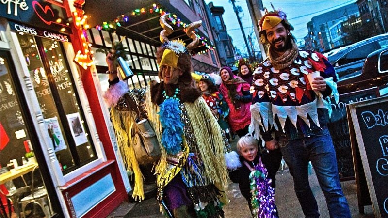 Spirits march through Northern Liberties for the 2018 Parade of Spirits. (Kimberly Paynter/WHYY)