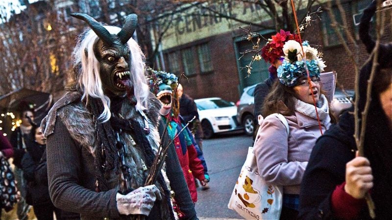 Spirits march through Northern Liberties for the 2018 Parade of Spirits. (Kimberly Paynter/WHYY)