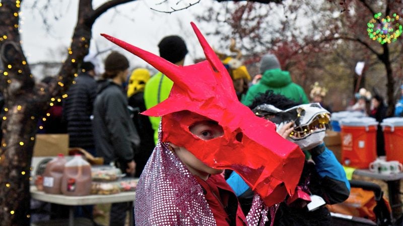 Revelers gather at Liberty Lands Park dressed as dark spirits. (Kimberly Paynter/WHYY)