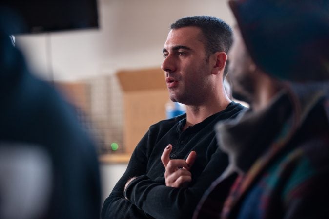 Richie Schulz participates in group discussion during a masculinity workshop at Lutheran Settlement House on Sunday, October 28, 2018. (Kriston Jae Bethel for WHYY)