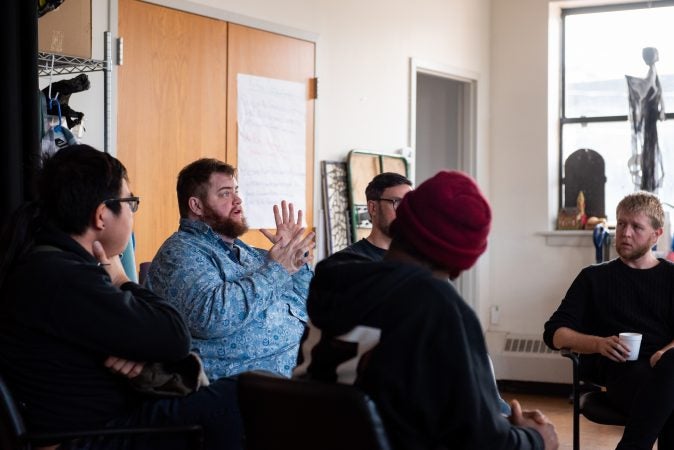 Curtis Walker shares his thoughts on how masculine power can be used to create a postitive impact during a masculinity workshop at Lutheran Settlement House on Sunday, October 28, 2018. (Kriston Jae Bethel for WHYY)