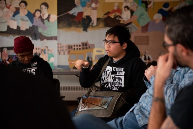 Duong Ly participates in conversation during a masculinity workshop at Lutheran Settlement House on Sunday, October 28, 2018. (Kriston Jae Bethel for WHYY)