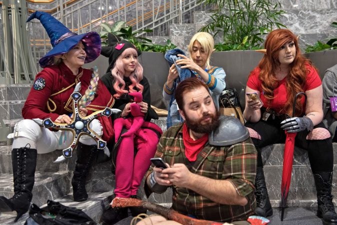 Fans of the web series Critical Role wait in costume before a group photo during a meetup at PAX Unplugged. (Kriston Jae Bethel for WHYY)