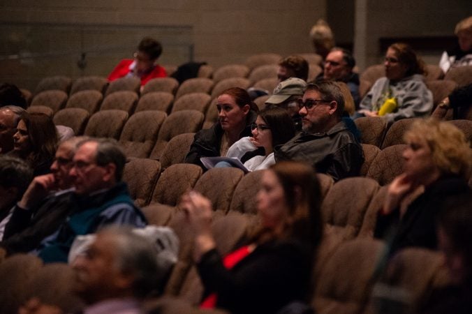 Residents from Warrington, Warminster and Horsham areas, listen to a presentation by the Pennsylvania Department of Health on the findings of an initial study on the presence of PFAS found in local drinking water. (Kriston Jae Bethel for WHYY)