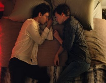 This image released by Focus Features shows Theodore Pellerin, (left), and Lucas Hedges in a scene from 
