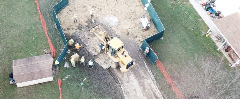 Crews work to stabilize sinkholes in a West Whiteland Township