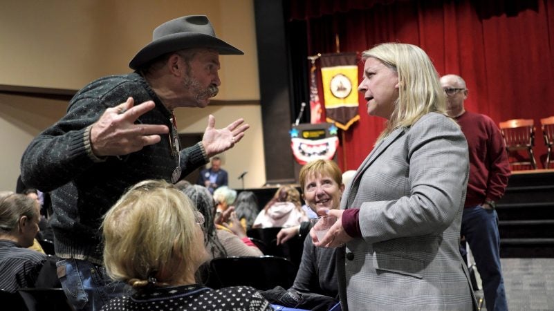 Susan Wild, Democratic candidate for Pennsylvania's new 7th Congressional District, speaks to attendees during a campaign event Oct. 22, 2018, at Cedar Crest College in Allentown, Pennsylvania. Wild was one of four women elected in November to represent Pennsylvania in the U.S. House of Representatives. (Matt Smith for WHYY)