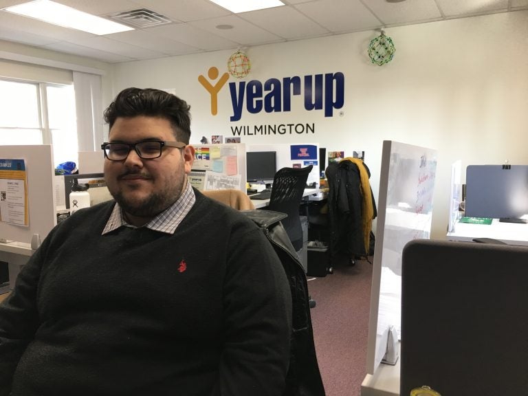 Zach Rivera is halfway through the Year Up job-training program at Wilmington University. (Mark Eichmann/WHYY)