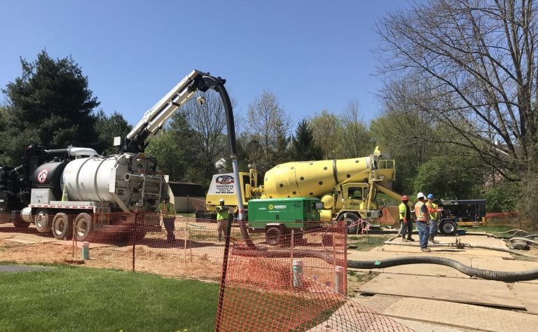 Construction on the Mariner East 2 pipeline has faced myriad problems, including damaged water supplies and sinkholes in a residential neighborhood in Chester County. (Marie Cusick/StateImpact Pennsylvania)