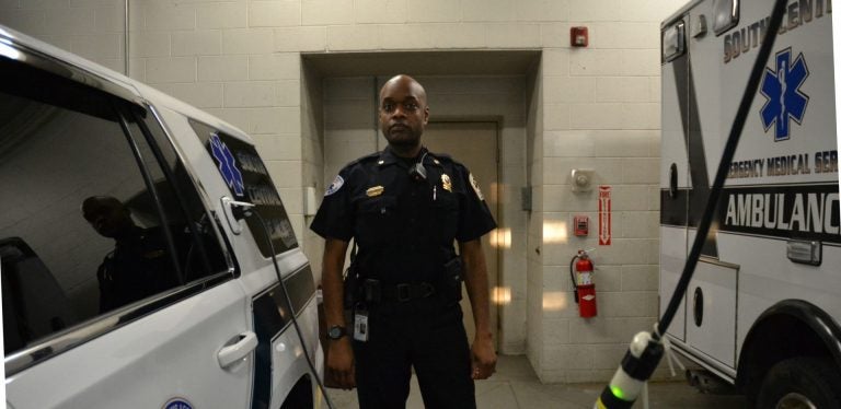 South Central Emergency Services Chief and CEO Jason Campbell stands next to an EMS vehicle. (Brett Sholtis/Transforming Health)