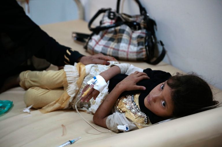 A girl is treated for suspected cholera infection at a hospital in Sanaa, Yemen. There were more than 1 million cases of cholera in the country between April 2017 and April 2018.
