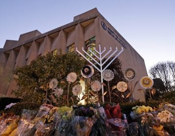 A menorah is installed outside the Tree of Life Synagogue in Pittsburgh on the first night of Hanukkah.The synagogue was the site of a mass shooting in October. It was one of a number of tragedies and revelations that made 2018 a difficult year for the city of Pittsburgh. (Gene J. Puskar/AP Photo)