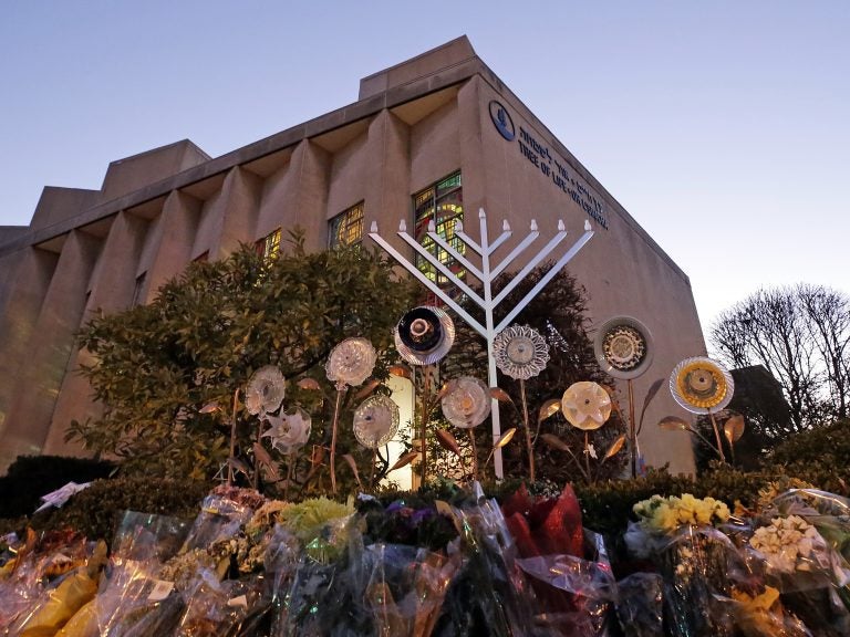 A menorah is installed outside the Tree of Life Synagogue in Pittsburgh on the first night of Hanukkah.The synagogue was the site of a mass shooting in October. It was one of a number of tragedies and revelations that made 2018 a difficult year for the city of Pittsburgh. (Gene J. Puskar/AP Photo)