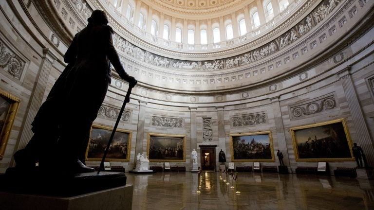 The U.S. Capitol Rotunda stands empty on Monday, a result of the partial government shutdown. The shutdown has affected the administration of the Violence Against Women Act, which expired Friday at midnight.
(Manuel Balce Ceneta/AP)