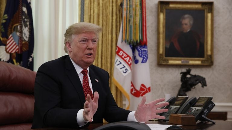 President Trump speaks to members of the five branches of the U.S. military by video conference from the White House on Christmas Day 2018.