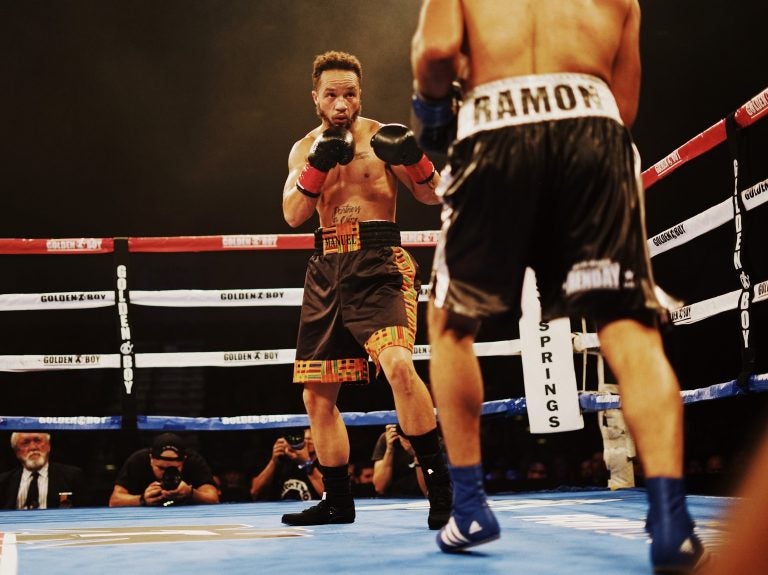Patricio Manuel, the first openly transgender man to box professionally in the U.S., faced off against Hugo Aguilar on Saturday evening at a casino in Indio, Calif. The judges declared Manuel the winner. (Texas Isaiah)