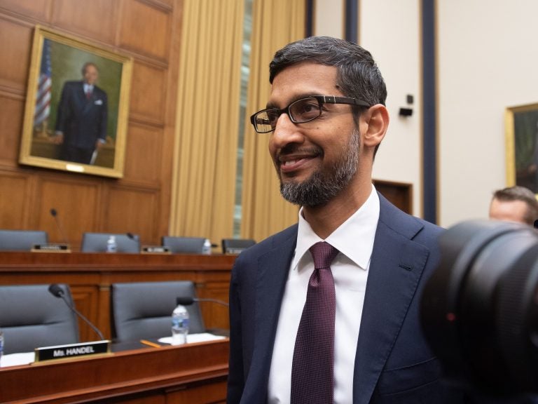 Google CEO Sundar Pichai arrives to testify during a House Judiciary Committee hearing on Capitol Hill on Tuesday. (Saul Loeb/AFP/Getty Images )