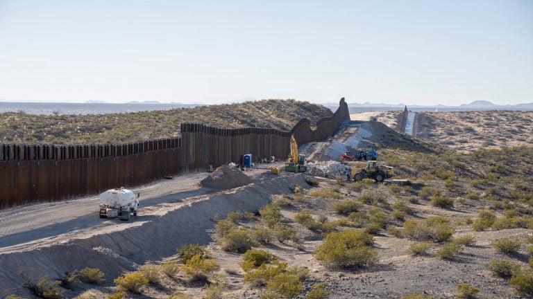 This photo shows the border fence under construction near New Mexico's Highway 9, near Santa Teresa. (Paul Ratje/AFP/Getty Images)