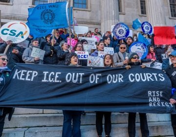 The Association of Legal Aid Attorneys along with dozens of unions, immigrant rights organizations, and community groups held a rally on December 7, 2017 at Brooklyn Borough Hall to call on the Office of Court Administration and Chief Judge Janet DiFiore to prohibit Immigration & Customs Enforcement agents from entering state courthouses, and to end coordination with ICE.
(Pacific Press/LightRocket via Getty Images)