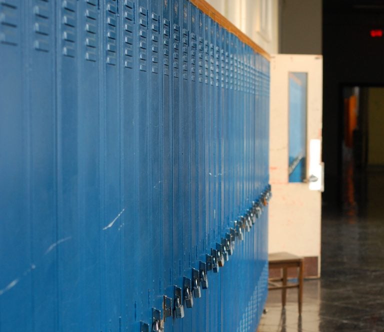 An empty hallway at the old West Philadelphia High School (Ashley Hahn/PlanPhilly)