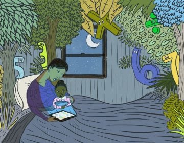 A mother reads her daughter bedtime stories with numbers. (LA Johnson/NPR)
