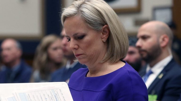 Homeland Security Secretary Kirstjen Nielsen looks at her papers while testifying before members of the House Judiciary Committee on Thursday in Washington, D.C. (Mark Wilson/Getty Images)