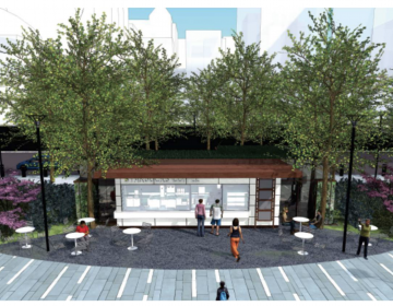 Rendering of new coffee shop for Dilworth Plaza (Center City District)