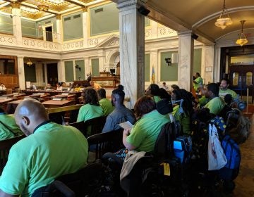 Representatives of the Philadelphia Coalition for Affordable Communities packed a Sept. 26 City Council hearing. (Shaylin Sluzalis via Twitter)