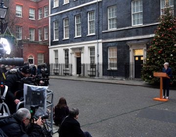 U.K. Prime Minister Theresa May won a vote on her leadership Wednesday, as debate rages over how the U.K. should exit the European Union. She spoke to the media before the vote outside No. 10 Downing St. in London. (Toby Melville/Reuters)