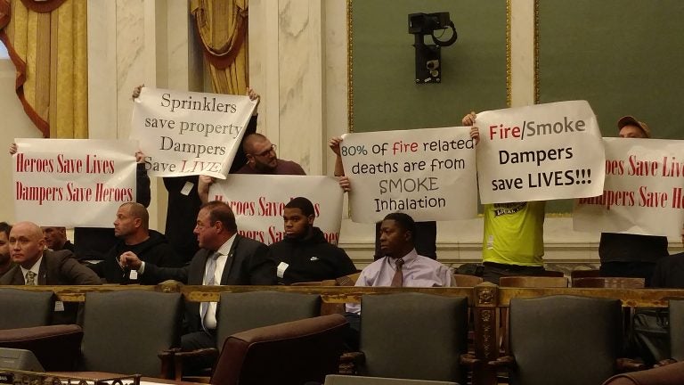 Sheet Metal Workers protest in Council (Jake Blumgart/WHYY)