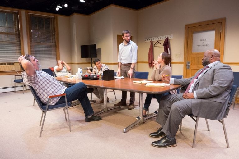 The ensemble in '74 Seconds ... to Judgment' at Arden Theatre Company. (Photo courtesy of Mark Garvin) 