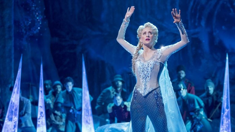 Caissie Levy performs as Elsa in the stage adaptation of Frozen, which opened on Broadway in 2018 (Deen van Meer/Disney Theatrical Productions)