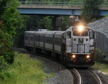 An Atlantic City Rail Line train to 30th Street Station in Philadelphia arrives in Lindenwold, N.J. last August. (Bastiaan Slabbers for WHYY)