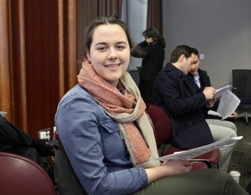Penn student Corey Loftus attends a meeting of the Philadelphia Historical Commission. (Emma Lee/WHYY)