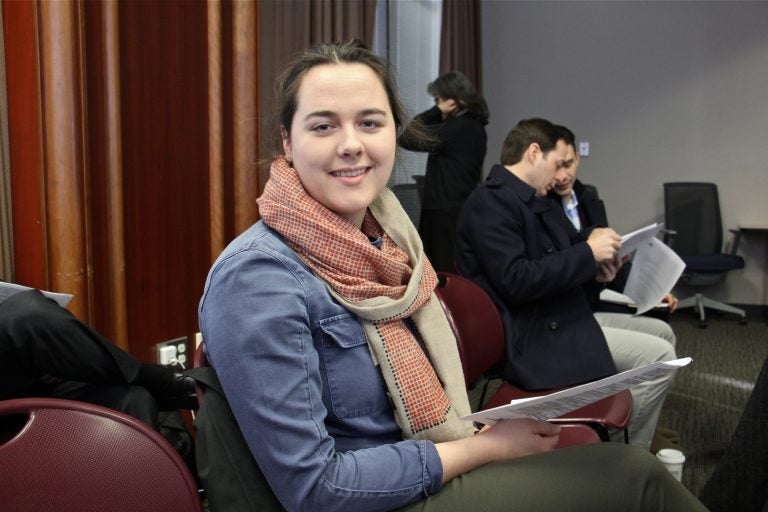 Penn student Corey Loftus attends a meeting of the Philadelphia Historical Commission. (Emma Lee/WHYY)