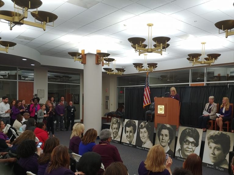 Six former Delaware female legislators were honored during an event supporting the passage of the Equal Rights Amendment. (Zoe Read/WHYY)