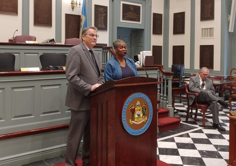 Delaware state Sen. Bryant Richardson and anti-abortion activists announce legislation to ban abortion after 20 weeks of pregnancy. (Zoe Read/WHYY)
