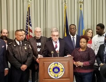 Philadelphia District Attorney Larry Krasner announces his intention to enforce a 2009 city law that mandates gun owners report a weapon's loss or theft to police. The National Rifle Association is taking issue with that move. (Tom MacDonald/ WHYY)